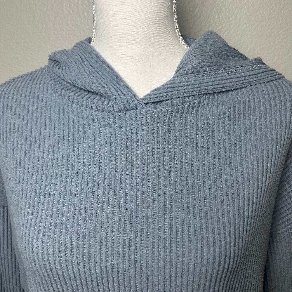 alo yoga muse crop blue gray long sleeve relaxed fit ribbed hoodie size S - Picture 2 of 7